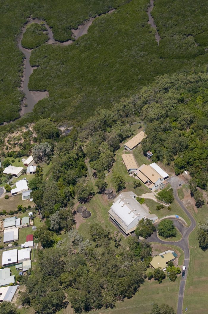 Looking right down at the Seaforth Pines Resort complex. A separate house and accommodation for staff are at lower right.